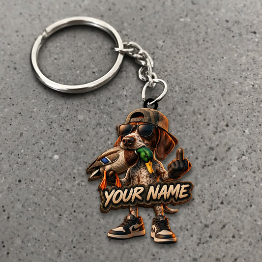 Maxcorners Duck Hunting German Shorthaired Pointer Cool Hunter Mascot Custom Name Gift 2D Flat Acrylic Ornament, Keychain