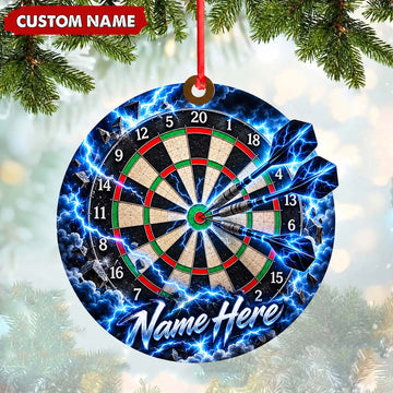Maxcorners Darts Lover Ice Frozen Lightning Splash, Target Board Artwork Personalized Name Ornament 2D Flat
