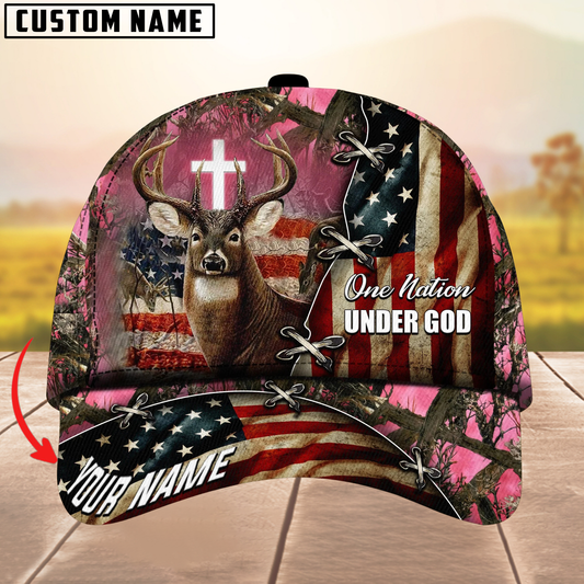 Maxcorners Unique One Nation Under God Deer Hunting Multicolor Personalized Name 3D Cap