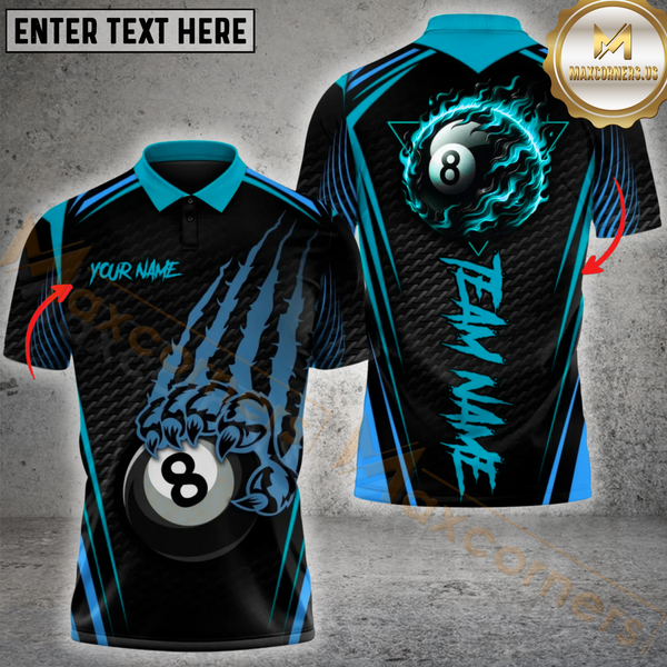 Maxcorners Billiard 8 Ball Fire Claws Scratch Multicolor Personalized Name, Team Name 3D Shirt