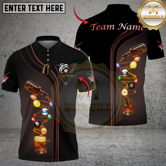 Maxcorners Billiards Ball 8 Deep Fantasy Beer Personalized Name Shirt (4 Colors)