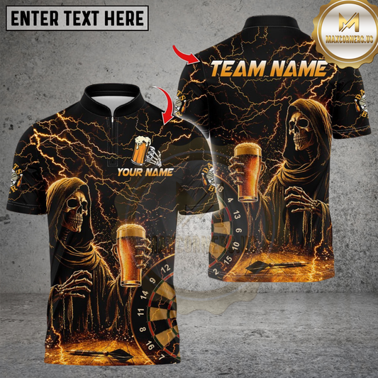Maxcorners Darts Skull Beer Personalized Name 3D Unisex Shirt