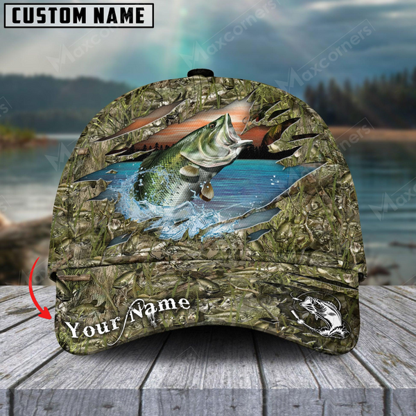 Maxcorners Bass Camouflage Fishing Customized Name 3D Cap