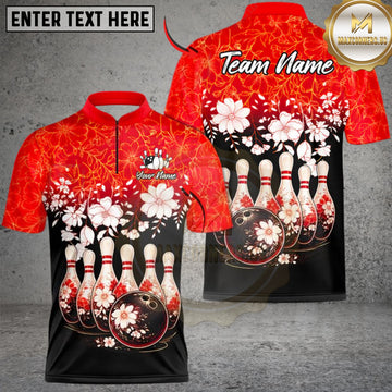 Maxcorners Bowling Cherry Blossom Flower Multicolor Customized Name, Team Name 3D Shirts