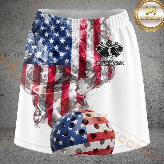 Maxcorners Pickleball Distressed American Flag Ball Personalized 3D Skort, Skirts With Shorts