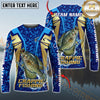 Maxcorners Fishing Blue Gold Tournament Multicolor Options Personalized Name, Team Name 3D Long Sleeve Shirt ( 12 Fish Species)