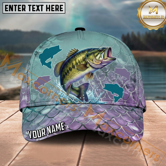 Maxcorners Fishing Pastel Scale Silhouette Personalized Name 3D Cap (12 Fish Species)