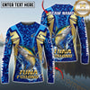 Maxcorners Fishing Blue Gold Tournament Multicolor Options Personalized Name, Team Name 3D Long Sleeve Shirt ( 12 Fish Species)