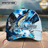 Maxcorners Fishing Blue Scale Water Splash Personalized Name 3D Cap (12 Fish Species)