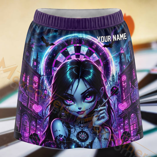Maxcorners Darts Purple Gothic Girl Dartboard Personalized 3D Skort, Skirts With Shorts