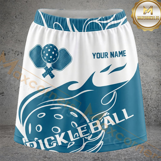 Maxcorners Pickleball Teal Ocean Wave Ball Personalized 3D Skort, Skirts With Shorts