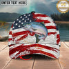 Maxcorners Fishing Patriotic Flag Swirl Personalized Name 3D Cap (12 Fish Species)