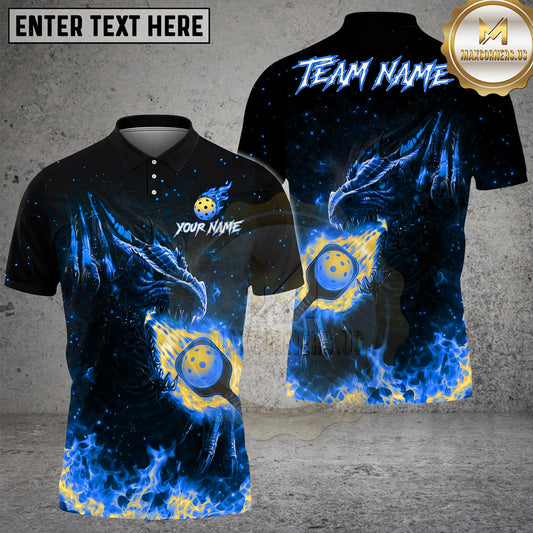 Maxcorners Pickleball Polo Fire-Breathing Dragon Multiple Options Personalized Name, Team Name 3D Shirt