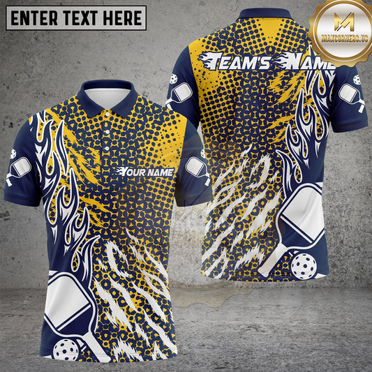 Maxcorners Pickleball Polo Abstract Flame Tribal Pattern Multiple Options Personalized Name, Team Name 3D Shirt