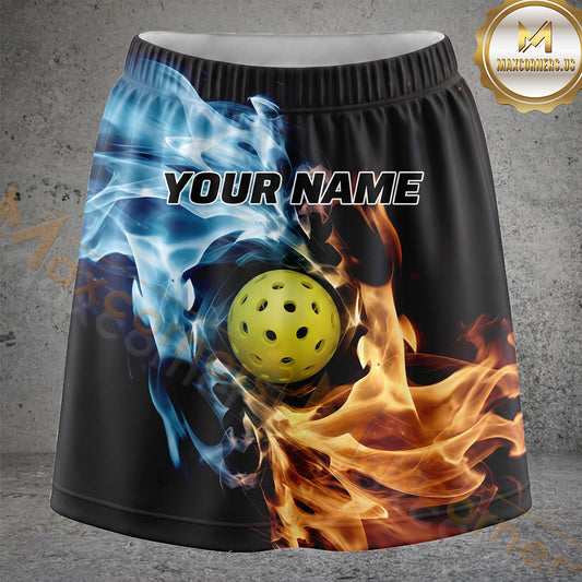 Maxcorners Pickleball Blue Smoke Fireball Personalized 3D Skort, Skirts With Shorts
