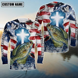 Maxcorners Crappie Fishing Cross Jesus With Flag of the United States Pattern Sport Custom Name & Team Name 3D Shirts