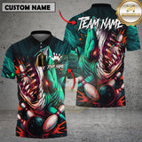 Maxcorners Bowling Shirt Scary Fierce Shark Attack Multioptions Personalized Name, Team Name Unisex 3D Shirt (4 Colors)