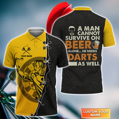 MaxCorners Darts A Man Cannot Survive On Beer Alone He Needs Darts As Well Customized Name 3D Polo Shirt For Men