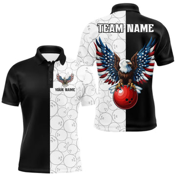 Maxcorners Custom Black White Bowling Shirt for Men American Flag Eagle Bowling Team Jersey LM0409