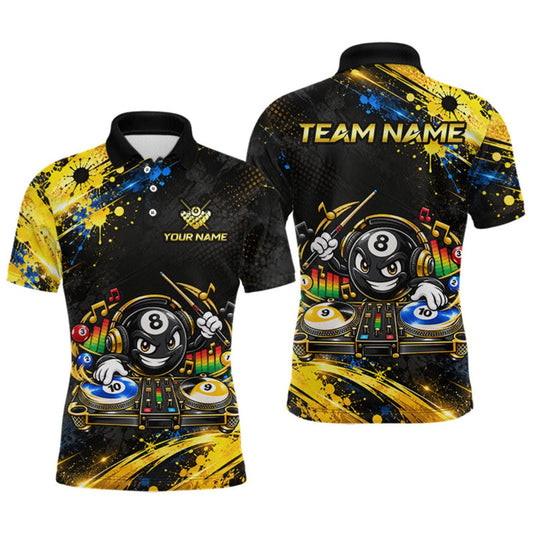 Maxcorners Custom Funny Music Billiard Shirt for Men 8 Ball 9 Ball 10 Ball Pool Jersey Polo & Quarter-Zip LM0510