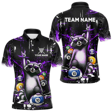Maxcorners Custom Purple Funny Raccoon Billiard Shirt for Men 10 Ball Pool Billiard Jersey Polo & 1/4-Zip