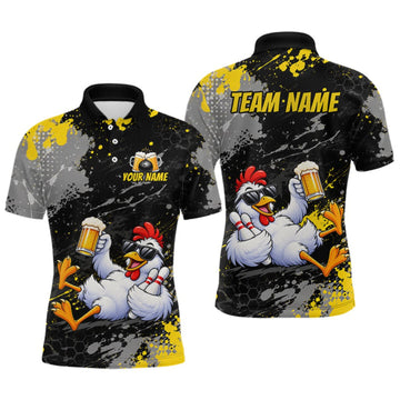 Maxcorners Custom Chicken Bowling Shirt for Men Funny Bowling Team Jersey LM2709