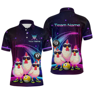 Maxcorners Custom Funny Neon Chicken Billiard Team Shirt for Men 8 Ball & 9 Ball Pool Jersey League Polo & 1/4-Zip Outfit LM1307