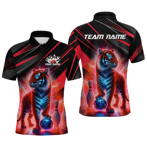 Maxcorners Red Tiger Bowling Team Shirt Custom Bowling League Jersey for Men Bowling Outfit Polo & 1/4 Zip LM2110