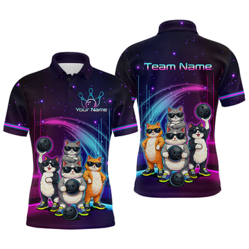 Maxcorners Custom Team Funny Cat Bowling Shirt for Men Neon Bowling Jersey Polo & Quarter-Zip Bowling Outfit