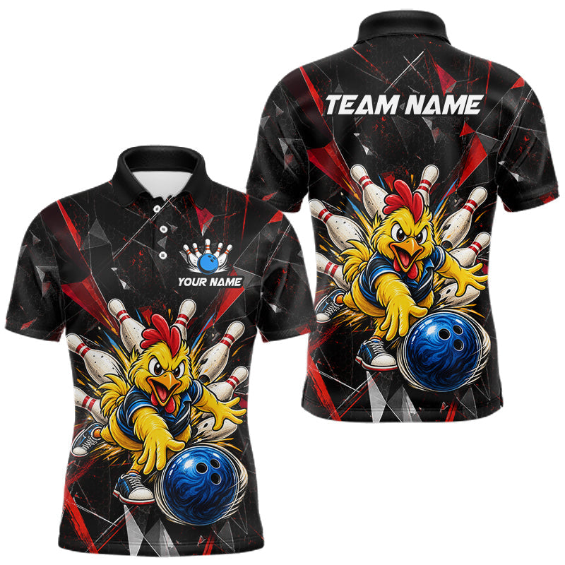 Maxcorners Custom Red Funny Chicken Bowling Team Shirt for Men Break Glass Bowling Jersey