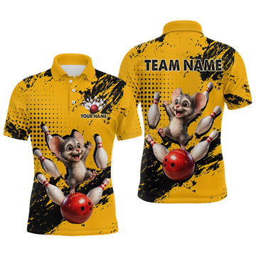 Maxcorners Black & Yellow Funny Mouse Bowling Team Shirt for Men Custom Bowling Jersey Polo & Quarter-Zip LM1705