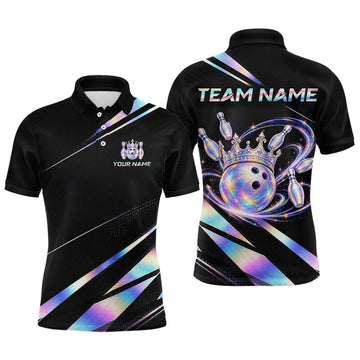 Maxcorners Custom Holographic Bowling Shirt for Men King Crown Bowling Ball Jersey Unisex