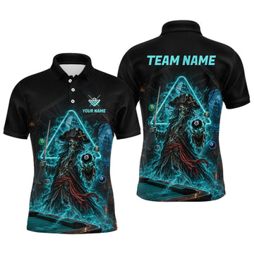 Maxcorners Custom Grim Reaper Billiard Shirts Pirate 8 Ball Billiard Pool Jersey for Men