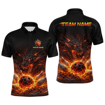 Maxcorners Custom Flame Dragon Bowling Shirt for Men Bowling Jersey Polo & Quarter-Zip Bowling Outfit LM2704