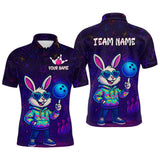Maxcorners Custom Neon Funny Bunny Bowling Team Shirt Polo & 1/4 Zip Bowling Jersey for Men LM1610