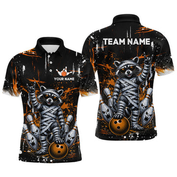 Maxcorners Custom Mummy Raccoon Bowling Shirt for Men Funny Halloween Bowling Team Jersey LM2607
