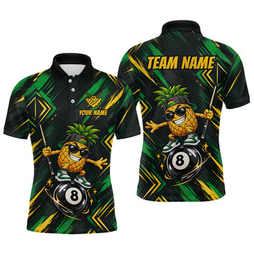 Maxcorners Custom Green Yellow Pineapple 8 Ball Billiard Shirt for Men Funny Billiard Jerseys Polo & 1/4-Zip