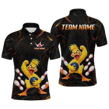 Maxcorners Custom Funny Duck Bowling Shirt for Men Orange Bowling Jersey Polo & 1/4-Zip LM2709