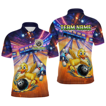 Maxcorners Custom Funny Duck Bowling Team Shirt for Men Bowling League Jersey Bowling Gift Polo & 1/4 Zip Shirts LM2306
