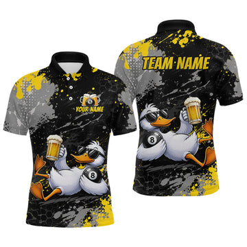 Maxcorners Custom Funny Duck & Beer Billiard Shirt Yellow 8 Ball Pool Team Jersey for Men Billiard Outfit