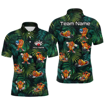 Maxcorners Custom Funny Tropical Hotdog Bowling Shirt for Men Bowling Team Jersey Polo & 1/4 Zip LM2306