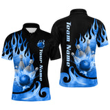 Maxcorners Blue Flame Bowling Team Shirt for Men Bowling League Jersey Polo & 1/4 Zip Bowling Outfit TU3009