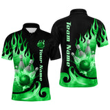 Maxcorners Green Flame Bowling Team Shirt for Men Bowling League Jersey Polo & 1/4 Zip Bowling Outfit TU3009