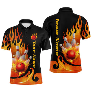 Maxcorners Orange Flame Bowling Team Shirt for Men Bowling League Jersey Polo & 1/4 Zip Bowling Outfit LM1903