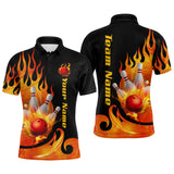 Maxcorners Orange Flame Bowling Team Shirt for Men Bowling League Jersey Polo & 1/4 Zip Bowling Outfit TU3009