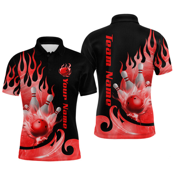 Maxcorners Red Flame Bowling Team Shirt for Men Bowling League Jersey Polo & 1/4 Zip Bowling Outfit TU3009