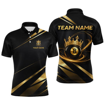 Maxcorners Custom Black & Gold King Crown Billiard Shirt 8 Ball Billiard Jersey for Men LM2709