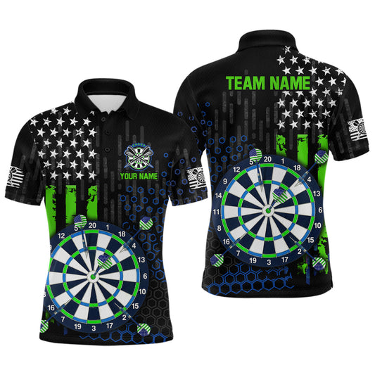 Maxcorners Custom American Flag Green Dart Shirt for Men Patriotic Dart Team Jersey Dartboard Shirt LM0607