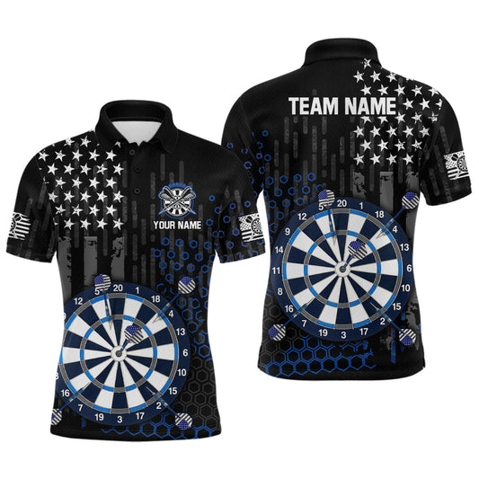 Maxcorners Custom American Flag Grey Dart Shirt for Men Patriotic Dart Team Jersey Dartboard Shirt LM0607