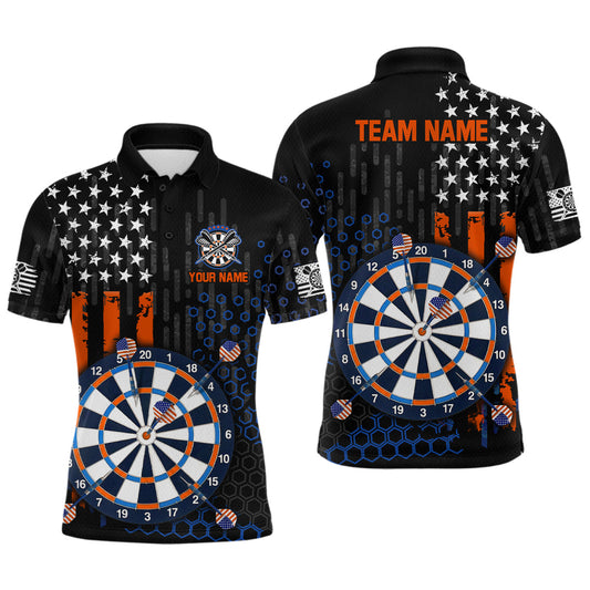 Maxcorners Custom American Flag Orange Dart Shirt for Men Patriotic Dart Team Jersey Dartboard Shirt LM0607